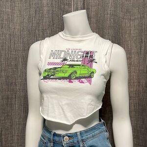 Midnight Rider Sleeveless Raw Hem Cropped  Graphic Tee S